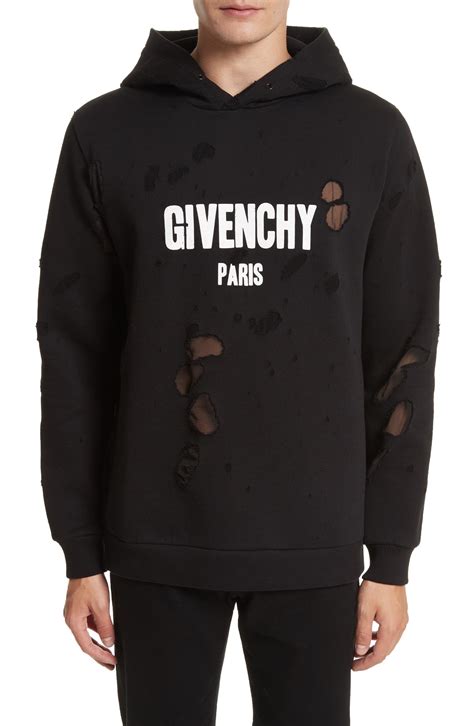 givenchy black distressed hoodie|givenchy distressed graphic print hoodie.